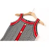 Designer Casual Dresses Classic vintage Knit Dress Fashion woman Pattern knitted Sleeveless Womens Clothing Square neck autumn knits