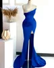 Royal Blue Elegant Mermaid Prom Dresses Strapless Beaded Crystals Backless 형식 착용 이브닝 파티 Birthdat Pageant Second Ocn 가운