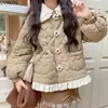 Trenchs de femmes manteaux coréen style mignon lâche chaud veste d'hiver femmes chic col à volants doux parkas pardessus japonais harajuku kawai rembourré