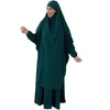 Etniska kläder 2st muslimska kvinnor eid huva lång khimar abaya maxi kjol set kalkon kaftan bön plagg klänning burka kläder islam ramadan