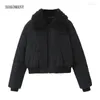 Kvinnors dikerockar 2024 Kvinnor Dragkedja Rib Hem Full Sleeve Short Bomber Jacket Winter Black Faux pälsa LAPEL CHART quiltad Parka Coat Pilot