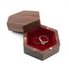 Bolsas de jóias, sacos de jóias malotes preto noz de madeira caixa de anel de noivado sólido hexágono em forma para proposta cerimônia de casamento presente dhyv9