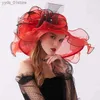 Wide Brim Hats Bucket Hats High Quality Summer Organza Fascinators Hat For Women Elegant Wedding Dresses Hats Wide Brim Kentucky Tea Party Church Sun C L240308