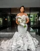 Afrikansk plus -storlek Mermaid Wedding Dresses Bridal Gown Ruffles Off Shoulder Tassle Lace Applique Tulle Sweep Train Custom Made Vestidos 2024 328 328