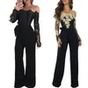 Appliques Lace Patchwork Jumpsuit Women Sexy Off Shoulder Slash Neck Long Sleeve Elegant Wide Leg Pants Party Overalls 240307