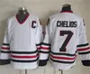 Винтажные мужские хоккейные майки #7 Chris Chelios в стиле ретро 1992 #24 Chelios, классические сшитые рубашки 75th C Patch, черный, красный, белый