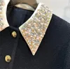 ثياب العمل عالية الجودة خريف الشتاء الصوف 2 قطعة مجموعة فاخرة من النساء الماس للملفات الطية ببشة واحدة