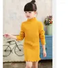 Mädchen Kleider Mädchen Strickkleid Einfarbig Kinder Rollkragenpullover Winter Und Herbst Lang Schlank BC443