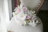 Bröllopsblommor White Orchid Brosch Bouquet Luxury Artificial Silk Flower Crystal Bride Waterfall Dama Honor