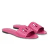 2024 Designer Women Rubber Sole Flop Flip Flat Sandal Slippers Cutout Leather Slides Flats Outdoor Beach Slip on Slides Casual Flips Flops