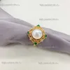 Bagues de cluster 14K Gold Gild Diamond Design Square Perle Bague Exquise Élégant Vert Zircon Naturel Bijoux Pour Femmes Cadeau 413