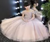 Ny ankomst Flower Princess Girl Dress Axelfri Baptsim Pink Tulle Party Wedding Birthday Gown Kids Long Tutu Dresses5003262