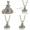 Pendant Necklaces Cz Money Bag Necklace Gold Color Plated Micro Paved Cubic Zirconia Punk Jewelry For Men Drop Delivery Pendants Dhm9J
