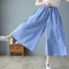 Damenhosen GIDYQ Übergroße lose Frau Kleid Plaid elegante dünne Baumwolle weites Bein Hose Mode lässig hohe Taille Baggy Jogger