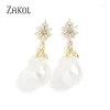 Boucles d'oreilles pendantes ZAKOL Vintage forme ovale Imitation perle brillant zircon cubique déclaration boucle d'oreille bijoux de mariage de mariée 2024