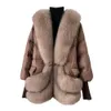 Haining Fur-abrigo de plumas de ganso cálido y a la moda para mujer, cuello de plumas de zorro, longitud media, invierno, 2023, 441033