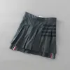 Summer new high waist college style TB irregular pleated skirt four bar front long back short skirt short skirt women