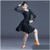 Stage Wear Latin Dance Dress For Girls Cha Performance Costume Long Sleeves Lace Kids Ballroom Dancing Clothes Black Red Dnv16734 Dro Dhy8I