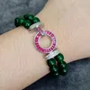 Bracciale con perline di giada verde a 2 file, con chiusura a pavé, gioielli da sposa regolabili da donna