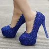 Kleid Schuhe Frauen Braut Hochzeit Weiß Rosa Blau Spitze Perlen Blumen Dünne High Heels Frau Stiletto Bankett Plattform Pumpen A0184