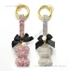 Porte-clésUnisexe Plein Strass Dessin Animé Petit Ours Cristal Arc Porte-clés Porte-clés Porte-Anneau Pendentif Sac Femme Perle Sac À Main Porte-clés