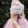 Flickas paljetter broderi prestanda klänning sakura rosa sovande skönhet prinsessa kläder barn dagg axel spets tyll långa klänningar z7022