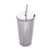 500ml Stainless Steel Vacuum Insulated Tumbler Bottle Travel With Straw And Lid Water Mug Glass Outdoors Car - Silver Rose Steel T234d