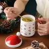 Muggar Creative Christmas Hat With Lid Spoon Ceramic Water Cup Tree Cartoon Bow Mug Par Coffee