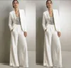 2021 New Bling Sequins Ivory White Pants Suits Mother Of The Bride Dresses Formal Chiffon Tuxedos Women Party Wear New Fashion Mod9764906