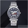 Orologi per bambini Trump 2024 Orologi da uomo Lettere Orologio da polso per adolescenti al quarzo retrò 38 mm Cinturino in acciaio inossidabile da uomo Movimento matic Sl3 Dhhpl