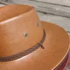 Chapeau de Cowboy occidental en cuir Pu pour hommes, casquette de chevalier de voyage en plein air, printemps et été, Q0805291Q