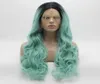 Iwona cabelo ondulado longo raiz escura luz azul ombre peruca 51b5412 meia mão amarrada resistente ao calor peruca dianteira do laço sintético3197102