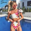 Traje de baño para mujer 2023 Nuevo conjunto de bikini con volantes sexy de cintura alta Traje de baño Traje de baño de un hombro Traje de baño con estampado floral Ropa de playa Biquini L240308