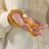 Strand Handmade Hair Ties With Natural Yellow Jade Buddhist Prayer Beads And Chinese Style Lion Dance Accessories