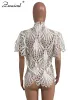 Shirts Znaiml Elegant Short Sleeve Hollow Out Mesh Lace Tshirt Sheer See Through Crop Top Women Summer Sexy Nightclub Party Blouses