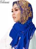エスニック服イスラム教徒のシフォンヒジャーブスカーフターバンゴールドグリッタービーズヒジャーブ女性ラマダンフウラードムスルマーマネロングヘッドスカーフ
