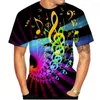 Heren T-shirts Zomer 3D Muzieknoot Gedrukt T-shirt Modieus en casual Ademend Korte mouwen Polyestervezel