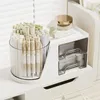 Boîtes de rangement Organisateur de bureau Maquillage Porte-stylo multifonctionnel rotatif avec 2 tiroirs Organisation de bureau pour cosmétiques Fournitures de bureau