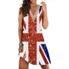 Vestidos casuales Moda Vintage Vestido de verano Mujeres Estampado floral Sexy Sin mangas Sundress Suelto Playa Rodilla-Longitud Robe Femme