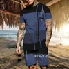 Summer T -shirt set för män randiga 3D -tryckta herr thirt korta ärmarna 2 -stycken överdimensionerad casual strandsport man kostym 240227
