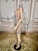 Stage Wear Sparkly Rhinestones Short Dress For Women Sexy Mesh Transparent Celebrate Birthday Po Shoot Costume