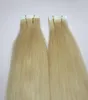 100 russian virgin human tape hair Straight wave 26 inch blonde color200g 80pcs per lot6063108