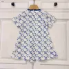 Brand baby skirt kids designer clothes Blue letter print girl dresses Size 90-160 CM Princess dress summer Short sleeve child frock 24Mar