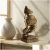 Arts et artisanat Vilead 27 cm résine Silence est masque d'or statue ornements abstraits statuettes scpture artisanat pour bureau vintage maison de Dhwjp