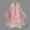 Girls falbala silk princess dresses kids lace-up Bows tie flare sleeve dress Ball Gown children performance clothing Z7026