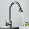 Kitchen Faucets Brushed Nickel Pl Out Sink Water Tap Deck Mounted Mixer Stream Sprayer Head Cold Taps Black Chrome Drop Delivery Hom Dhirw