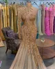 2023 High Neck Prom Dreess Mermaid Squins Lacee Applique Custom Made Made Made 어깨 긴 슬리브 Ruched Evening Party Gowns Formal Exeration Wear Plus Size