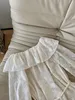 ワンショルダーシルクレトロなジャキュード刺繍ウエストアップドレス