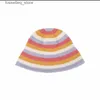 Wide Brim Hats Bucket Hats Striped Hand-knitted Hat Womens Fashion All-match Face Small Fisherman Hat Color Personality Sweet Cool Basin Hat Woolen Hats L240305