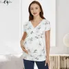 Shirts Womens Clothing Pregnancy Top Maternity Shirts Short Sleeve Polka Dot VNeck Comformation Cute Maternity Tops